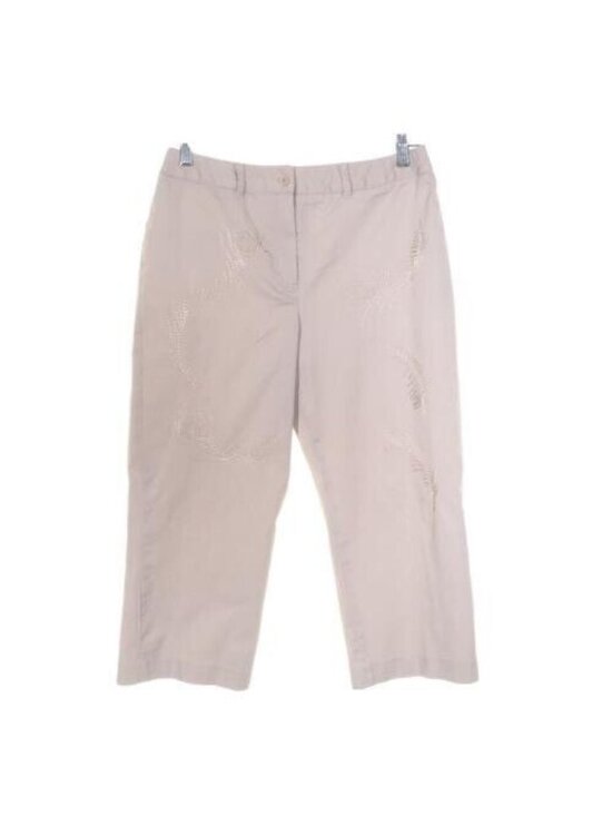 Larry Levine Pants - Larry Levine Womens Cropped Pants 8P Tan Khaki Empbroidered Stretchy